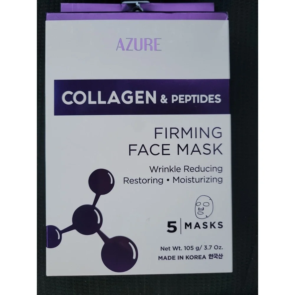 AZURE Collagen & Peptides Firming Sheet Face Mask - Restoring, Moisturizing 5 Pk